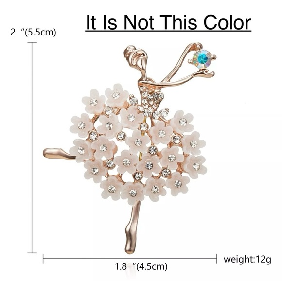 Ballerina Multi Color Crystal, White Acrylic Flowers, & Gold Alloy Dance Brooch - Picture 5 of 5